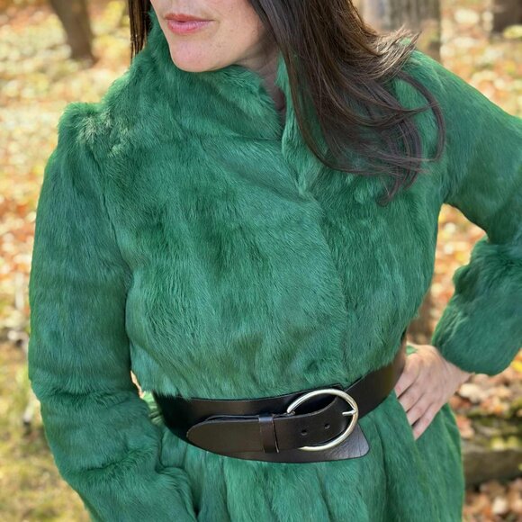 Gorgeous Runway Green Fur Coat Medium New - Picture 1 of 6